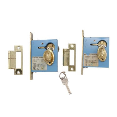 Pair of Polished Brass Entry Baldwin Mortise Locks with One Key