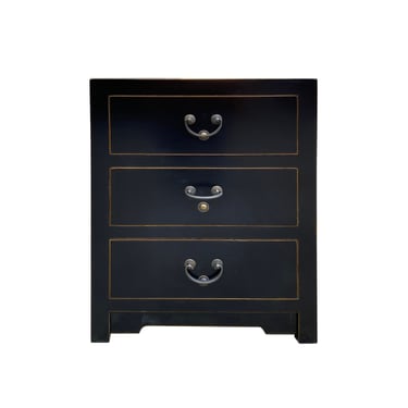 Distressed Black 3 Drawers Oriental End Table Nightstand cs7496E 