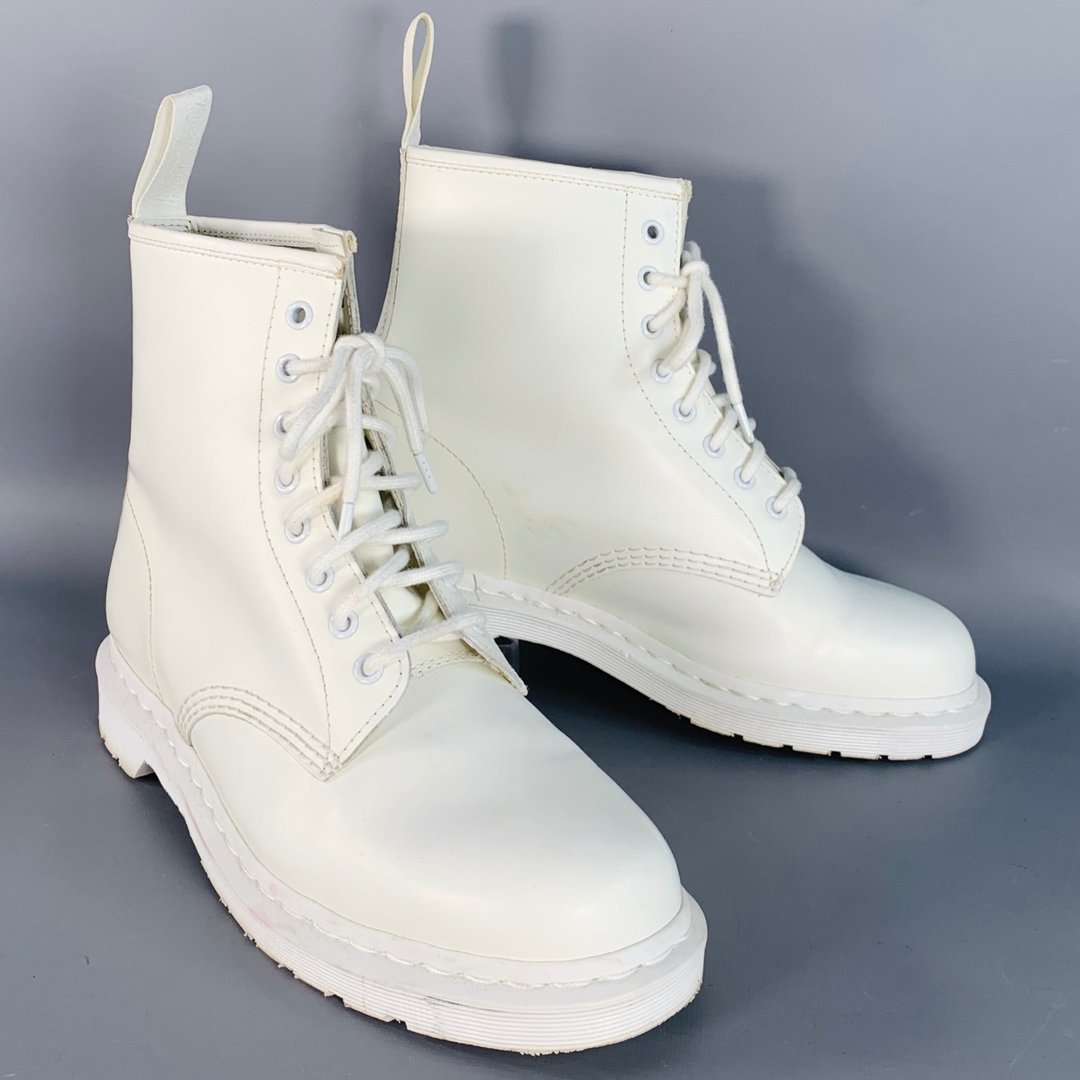 DR. MARTENS Size 10 White Leather Lace-Up Combat Boots | Sui