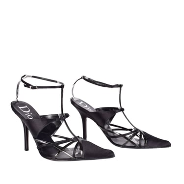 Christian Dior by John Galliano Vintage Black Satin and Patent Leather Strappy Heels