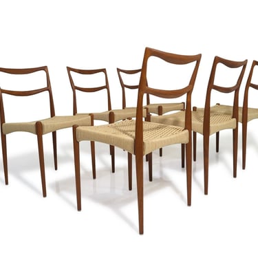 H.W. Klein - H.W. Klein Sculpted Back Dining Chairs of Walnut, Set of Six