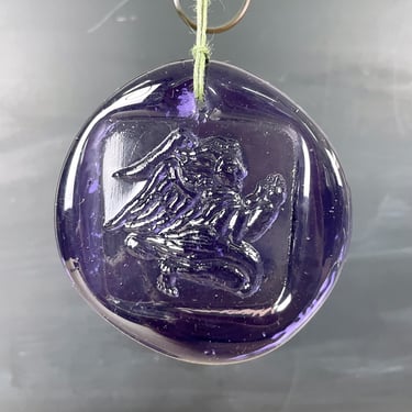 Kneeling Angel pressed glass suncatcher ornament - vintage handmade art glass 