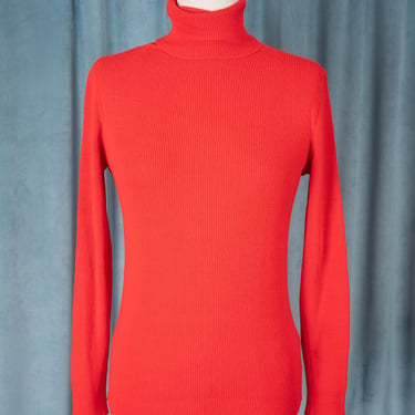 Vintage 1970s Bright Red Stretchy Ribbed Turtleneck Sweater 