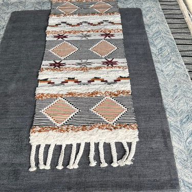 2'6&quot; x 8  Tribal Design Runner- Charcoal, Cream and Orange Thick Fringe HOP104-R18