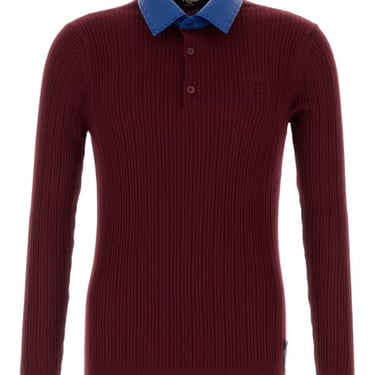 Fendi Man Burgundy Wool Polo Shirt