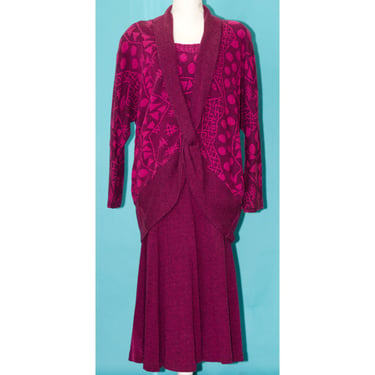 Vintage 1980s Skirt Set | Purple Pink Geometric Sweater Set | Small / Medium | 6 