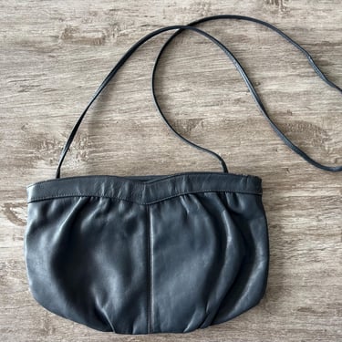 Vintage Crossbody Bag Navy Blue Leather Purse 90s Minimalist 