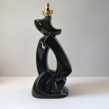 Abstract Mid Century Ceramic Black Table Lamp, circa 1950-60s 