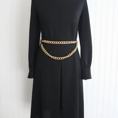 1970s - KIMBERLY - A-line - Not so basic Black - Dress - Dacron Knit - Estimated size L 