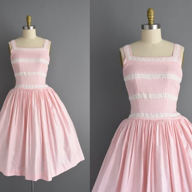 1950s vintage dress | Trudy Hall Pink Cotton Sweeping Full Skirt Sun Dress | Small | 50s dress 