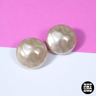 Vintage 60s Round Textured Pearl Style Clip-On Earrings 