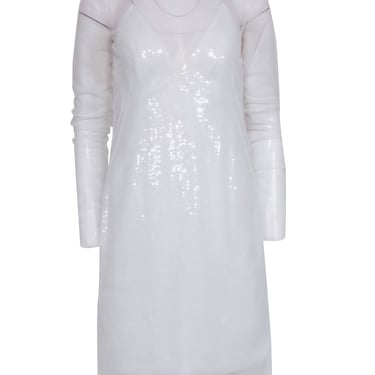 Amsale - White Sequin Mini Dress w/ Sheer Overlay Detail Sz 6