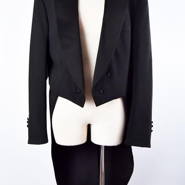 Vintage Tuxedo TAILS Designer Jacket, 40R Blazer by Perry Ellis, Black Tuxedo Tails  Formal Suit 1980's Wool 1970's, 1980's 