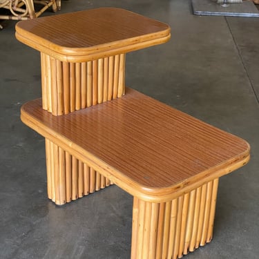 Restored Mid Century Vertically Stacked Rattan Side Table with Formica Tops 
