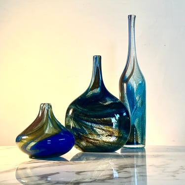 Set of 3 Bengt Orup “Spontana” art glass vases for Johansfors, Sweden 