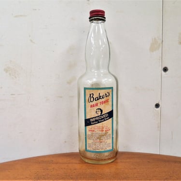 Deorative Bottles | Vintage Glass Baker's Hair Tonic Bottle From Baker's Best Hair Tonic Company 