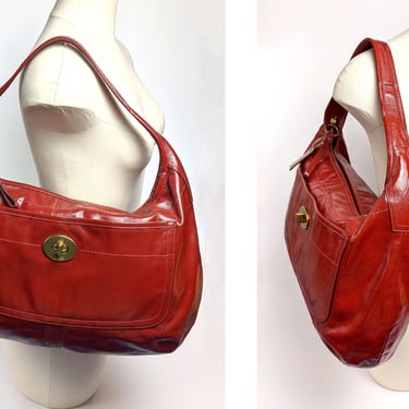 Coach HUGE Red Patent Leather Ergo Hobo 