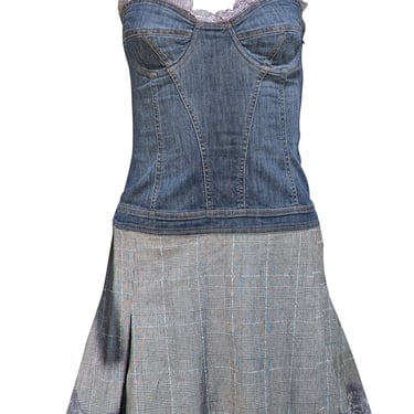 Dolce & Gabbana - Medium Wash Denim Sleeveless Dress w/ Plaid Detail Sz 2