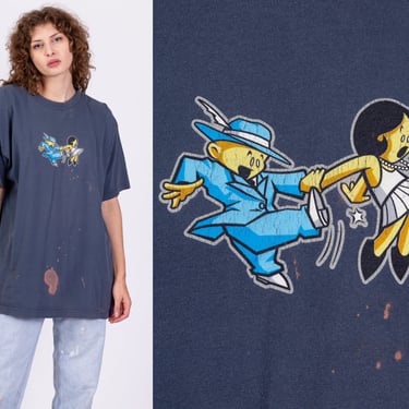 90s Anime Swing Dance Graphic T Shirt Men's XL | Vintage Bleached Distressed Japanese Manga Cartoon Tee 