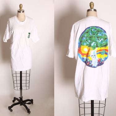 1990s White Single Stitch Grateful Dead Bear Skull Tree Short Sleeve Graphic Band Tee T Shirt by Fruit of the Loom -L 