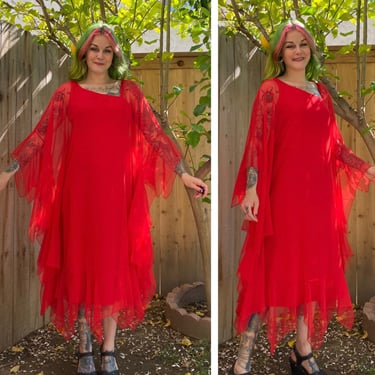 Vintage 1980’s Red Chiffon Dress 