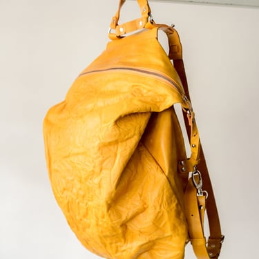 Yellow Leather Harness Strap Backpack