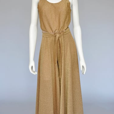 1970s gold lurex palazzo pants with matching top S/M 