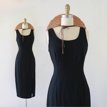 black tank dress - s - vintage 90s y2k sleeveless size small womens minimal long midi dress 