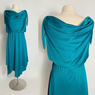 Vintage Teal Drape Satin Dress 