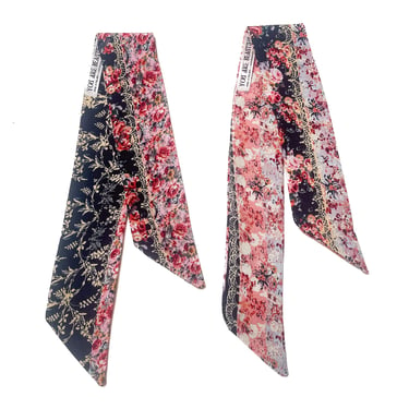 Floral Hair Ribbon - Cottage core / navy / pink / lace  - tie wrap / toile / dainty / spring / printed / cute fabric scarf bow 