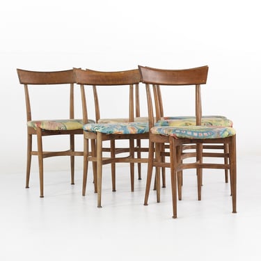 Paul McCobb Style Mid Century Walnut Dining Chairs - Set of 6 - mcm 