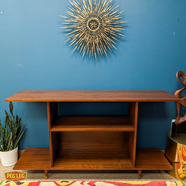 Mid-Century Modern walnut bookcase / media console table