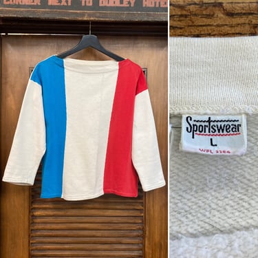 Vintage 1960’s Tri-Tone Cotton Mod Boatneck Color Block Sweatshirt, 60’s Vintage Clothing 