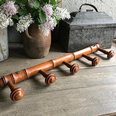 French Faux Bamboo Coat Hook, 5 Hooks, Mushroom Coat Hat Rack, Wood, Rustic French Farmhouse 
