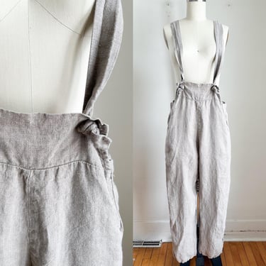 Vintage 1990s FLAX Linen Jumpsuit / Overalls // S 