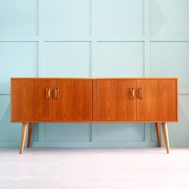Refinished Mid Century Modern Four Door Teak Vintage Sideboard - Credenza - Record Storage Cabinet - G Plan Fresco - Modified - Retro - MCM 