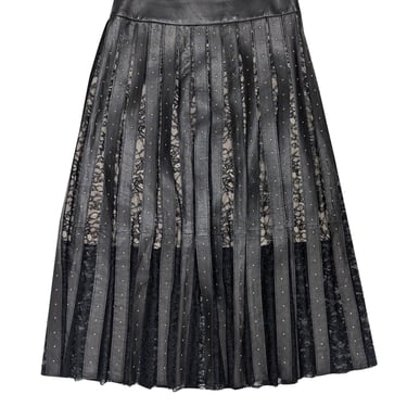 Alice &amp; Olivia - Black Leather &amp; Lace Studded Skirt Sz 0
