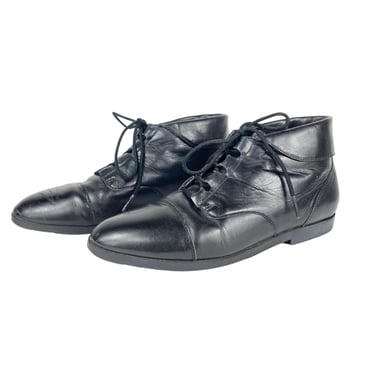 Vintage Black Ankle Boots Lace up Women's 80's Danexx Boots Size 9M 