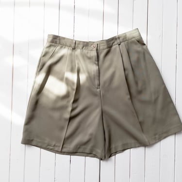high waisted shorts | 90s vintage olive green soft microfiber pleated trouser shorts 