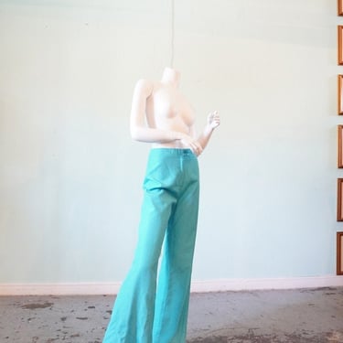 silk blend aqua wide-leg trousers 