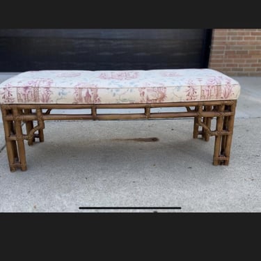 Vintage Mid-Century Chinoiserie Bamboo Fretwork Bench 