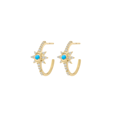Small Turquoise Starburst Hoop Earrings