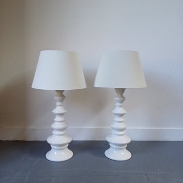 Tall White Ceramic Table Lamp, 1960s