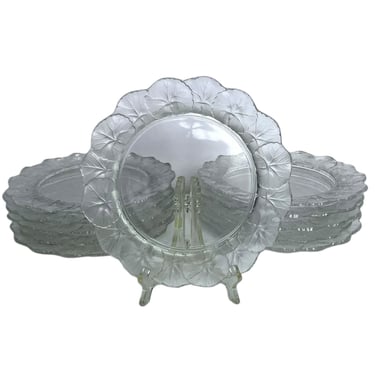 French Lalique Crystal Honfleur (Geranium) Dessert Plates [11 available]