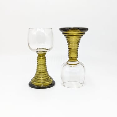 Vintage 1980s Mid-Century Modern Roemer Wine Glass, Green/Yellow, Set of 2 