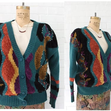 1990's Abstract + Textured Knit Cardigan 