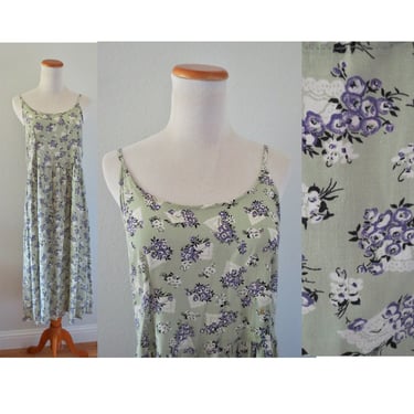 Vintage 90s Floral Dress Rayon Midi Slip Sundress Romantic Cottagecore Bohemian Size Small 