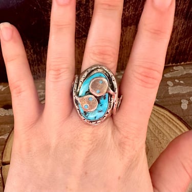 JUDE CANDELARIA Zuni Snake Silver & Turquoise Ring | Effie Calvavasa Navajo Native American Southwestern Jewelry | Size 11 1/2 