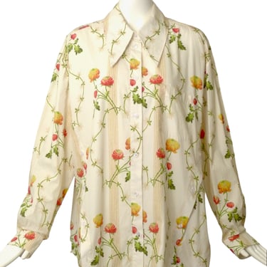 SIMONE ROCHA-2021 Cotton Floral Print Long Sleeve Blouse, Size 12