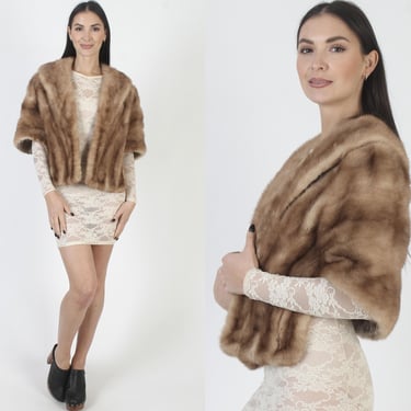 Vintage Cropped Mink Stole, Real 60s Fur Shrug, Wedding Ceremony Bolero 